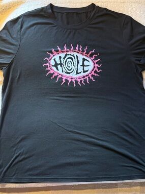 HOLE Band Tee with Pink Sunburst Logo - Black